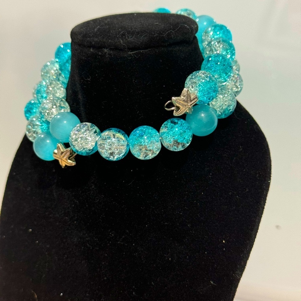 Turquoise glass beads wrap around bracelet
